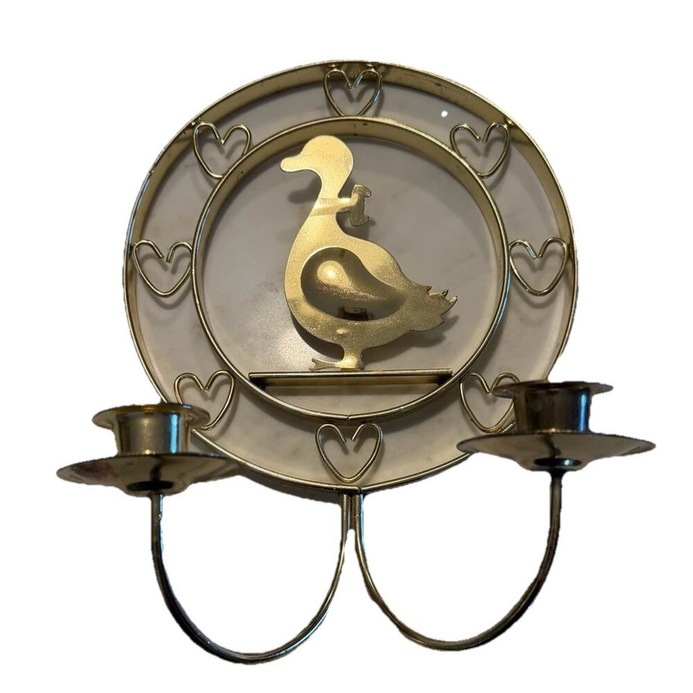 Brass/ Gold Color Plated Duck Wall Candle Holder Gold Heart Design, 7.5 Inch